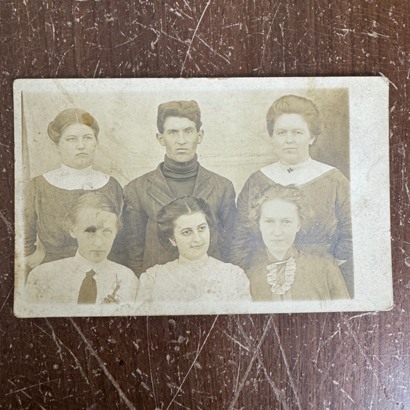 Antique 1919? Portrait Group Photo on Postcard Marion IL to Belle Rive IL - Picture 1 of 6
